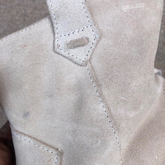 ZARA Cowboy Western Boho Festival Ankle Boots Booties Fringe Leather Suede Beige - Picture 8 of 8